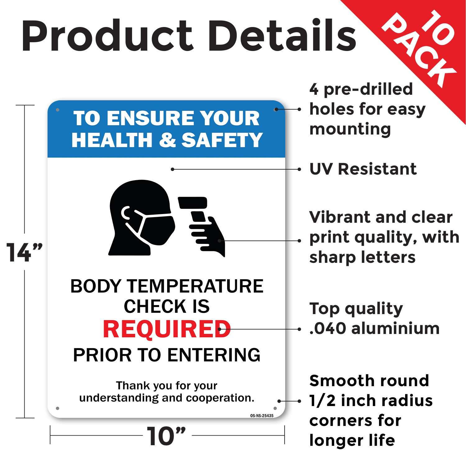 Body Temperature Check Is Required Public Safety Sign Or Decal – 5 or 10 Pack