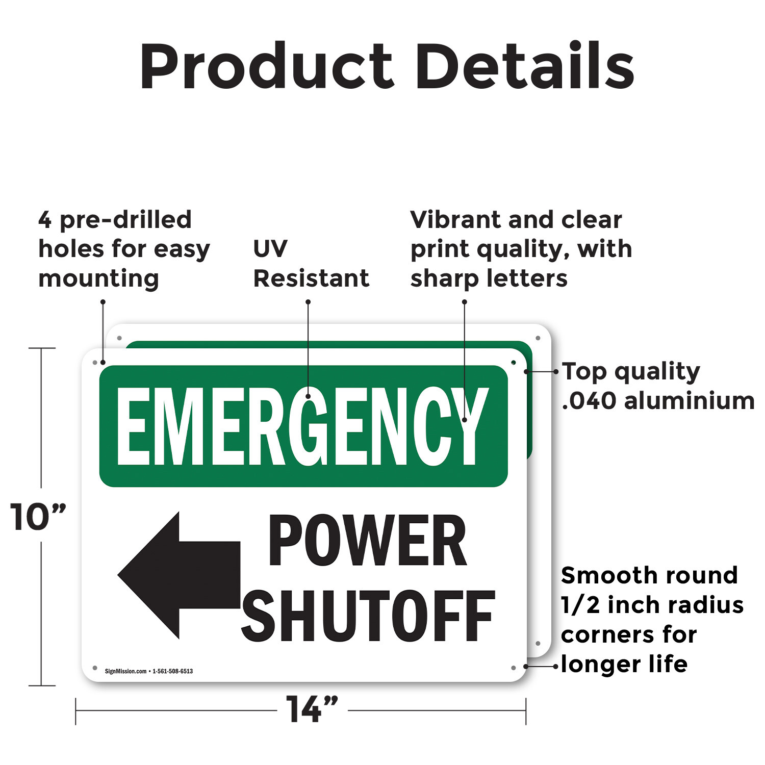 (2 Pack) Power Shutoff [Left Arrow] With Symbol OSHA Emergency Sign Decal Metal
