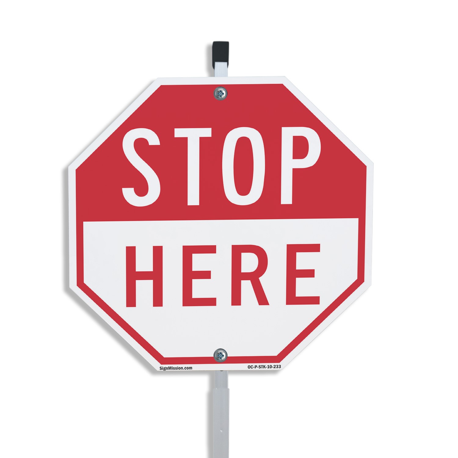 Stop Here Octagon Sign With Stake Weather Resistant UV Protected Made in the USA