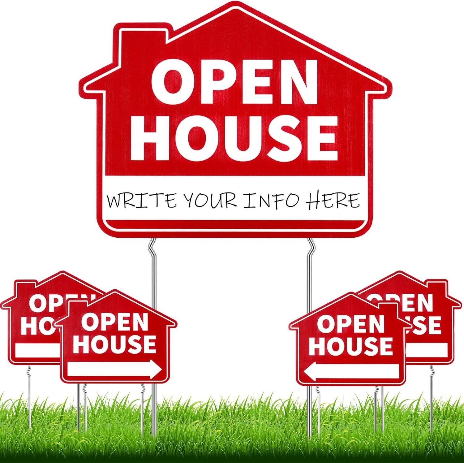 Large 5-Pack Double Sided Red Open House Signs with Metal Stakes – 16&Prime;x12&Prime;