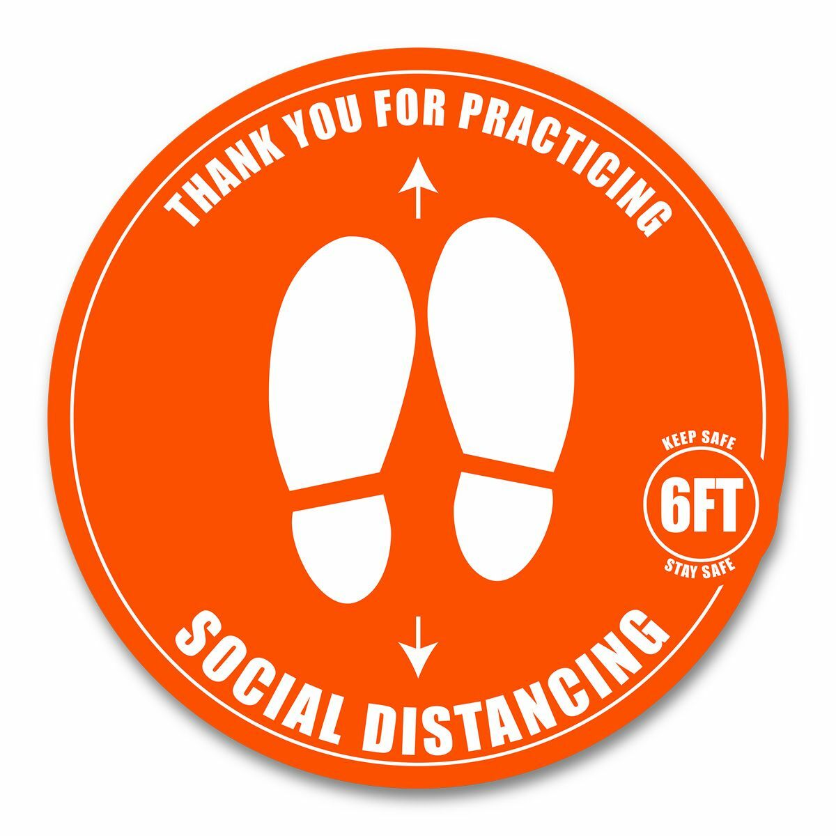 Social Distancing 12&Prime; Floor Decal Sticker (125 pcs) Synthetic Semi-Gloss -Orange