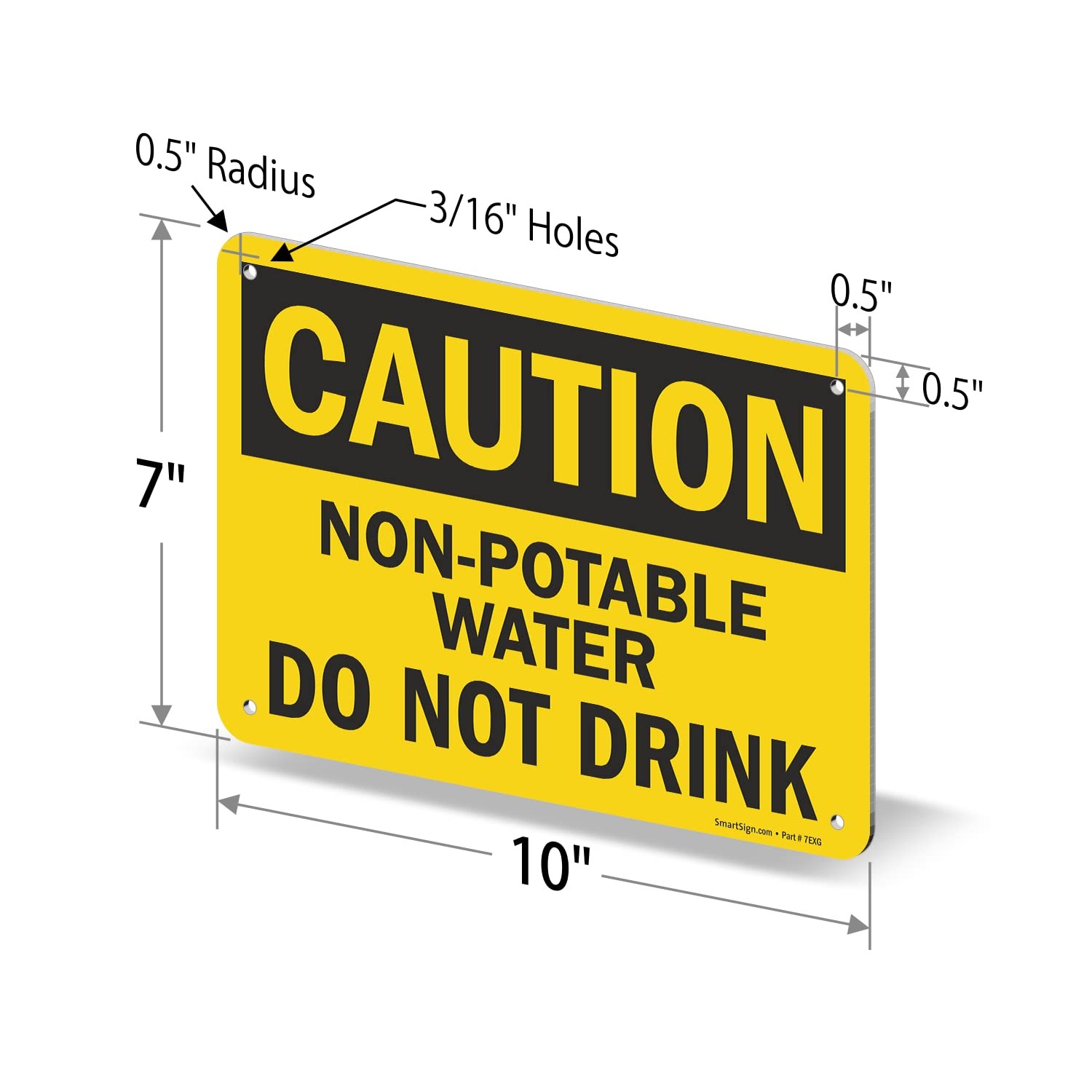 Caution NonPotable Water Sign S2835AL10 Aluminum Black On Yellow 7×10 Inch
