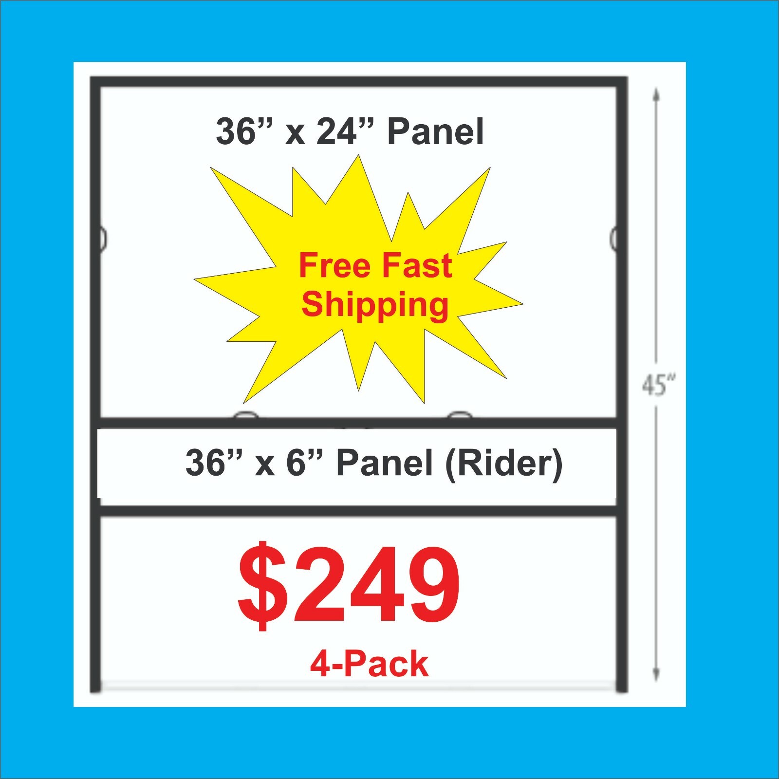 4-Pack, 36&Prime; x 24&Prime; Metal H-Frame for Real Estate signs w/ 36 x 6 Rider, Free Ship