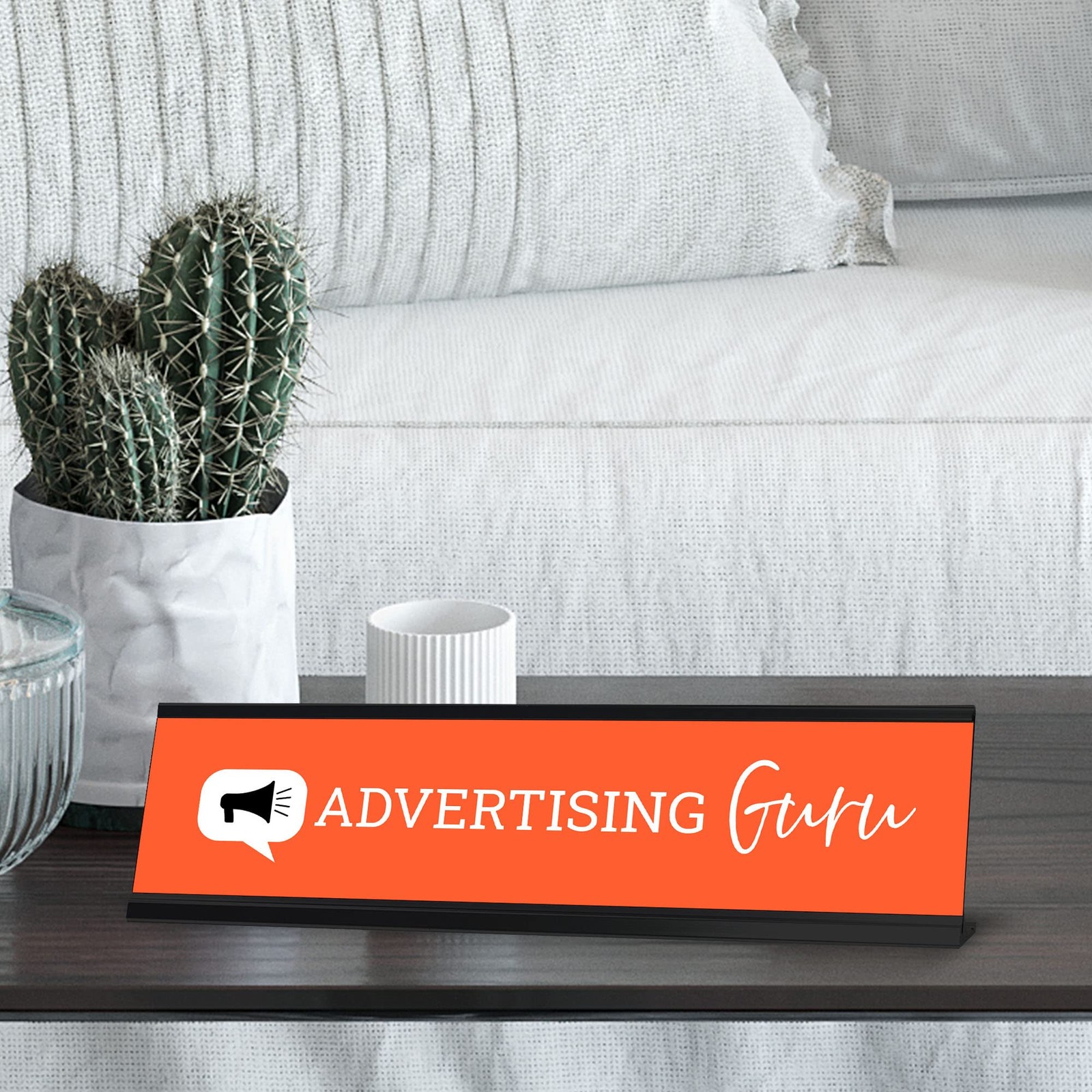 Advertising Guru, Orange Black Frame, Desk Sign (2 x 8&Prime;)