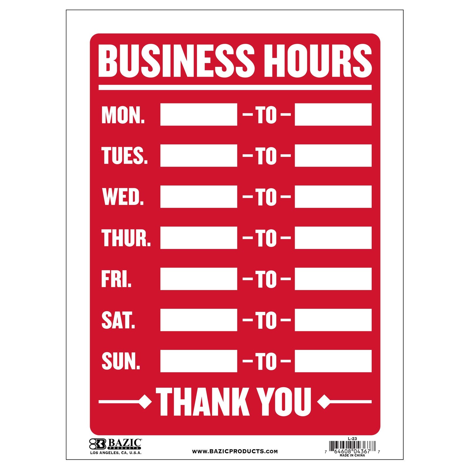 BAZIC 12×16&Prime; Business Hours Sign, Open/Closed, 1-Pack for Store or Office