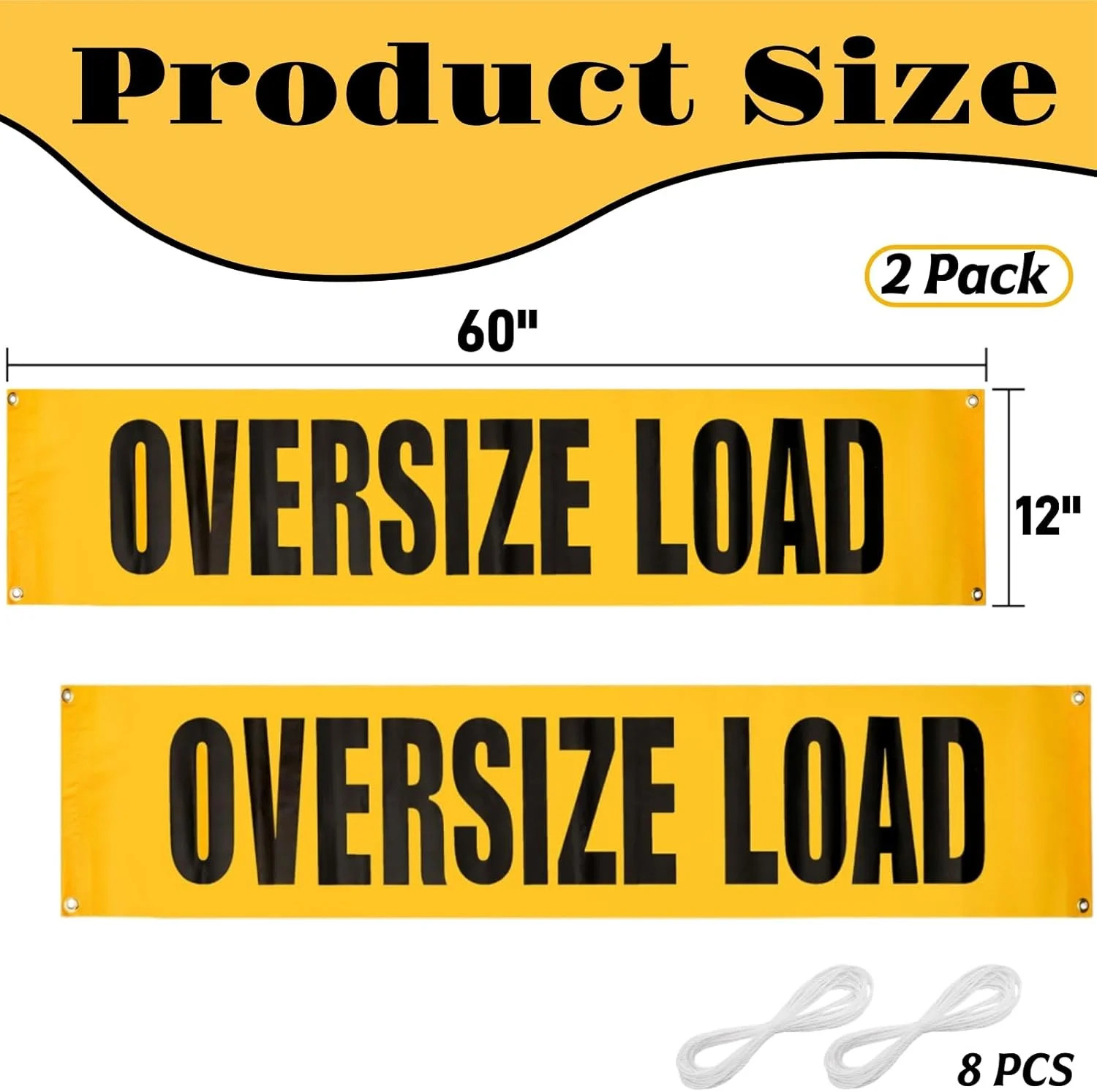 2 Pack Oversize Load Signs for Trucks, 12 x 60 Inch Wide Load Banner with Gromme