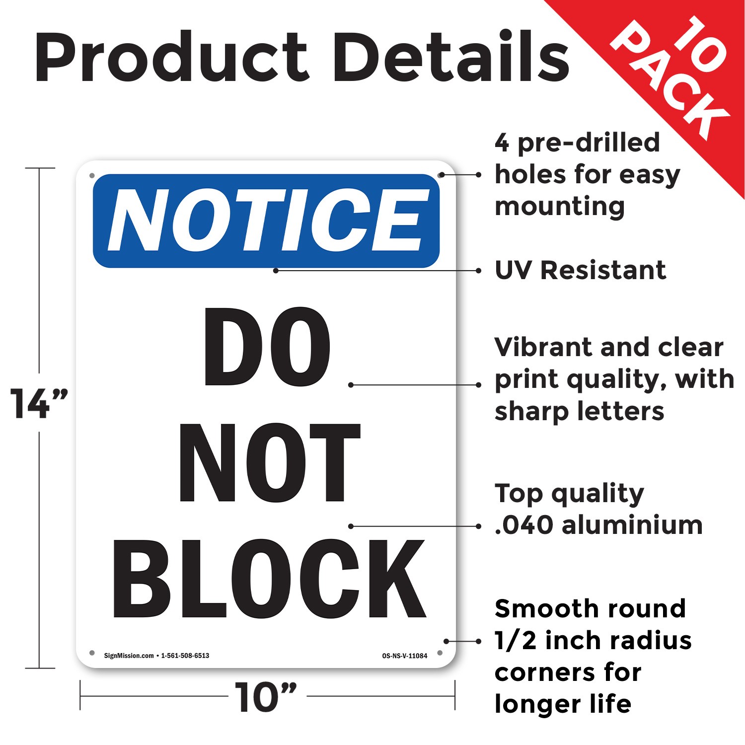 Do Not Block OSHA Notice Sign Metal, Plastic, Or Decal – 5 or 10 Pack