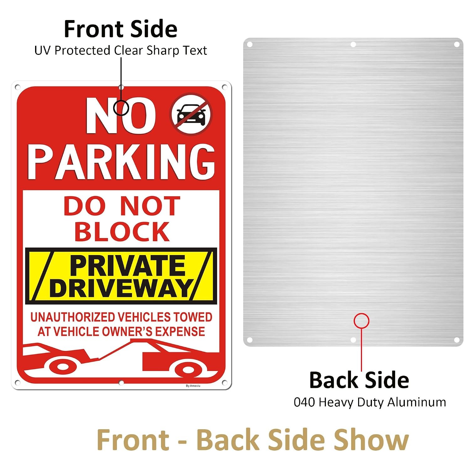 Red No Parking Signs 14&Prime;x10&Prime; 2 Pack Private Driveway Unauthorized Vehicle Sign