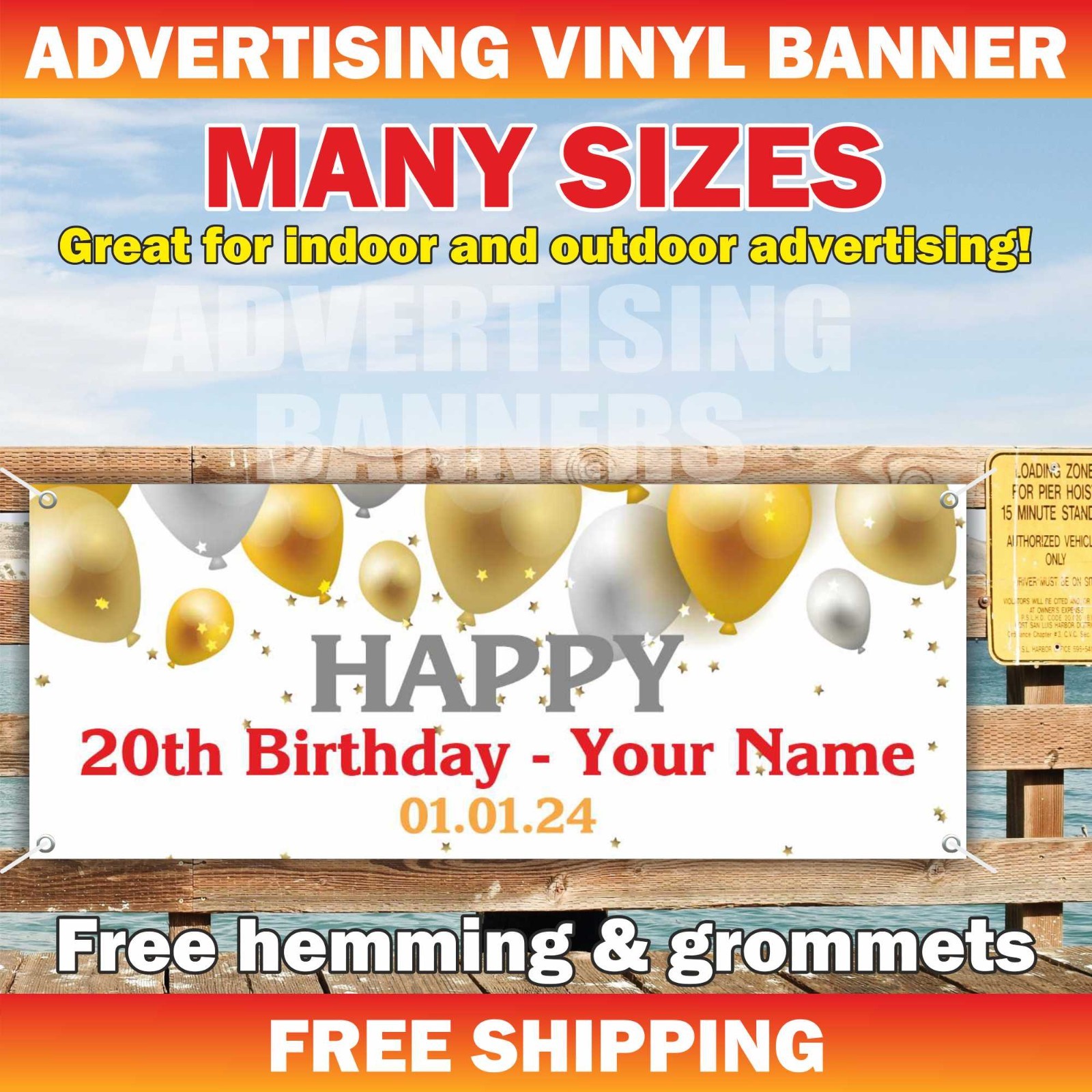 Happy 20th Birthday Advertising Banner Vinyl Sign Custom Name Text Event Holiday