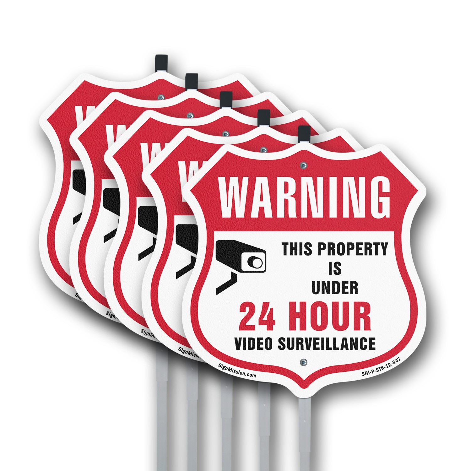 24 Hour Surveillance Shield Sign Warning This Property I Shield Sign With Stake
