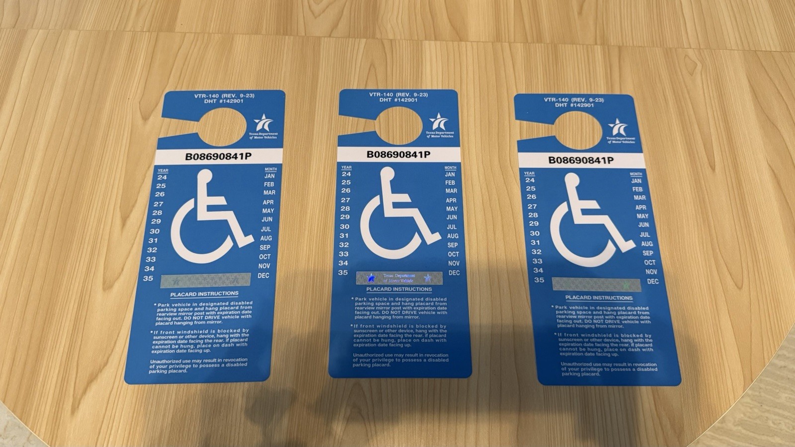 Texas Handicap Parking Permit Novelty Use