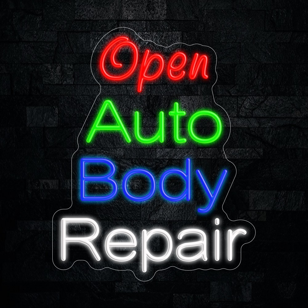 Auto Body Repair Open LED Neon Sign 16&Prime;L x 20&Prime;H #25149