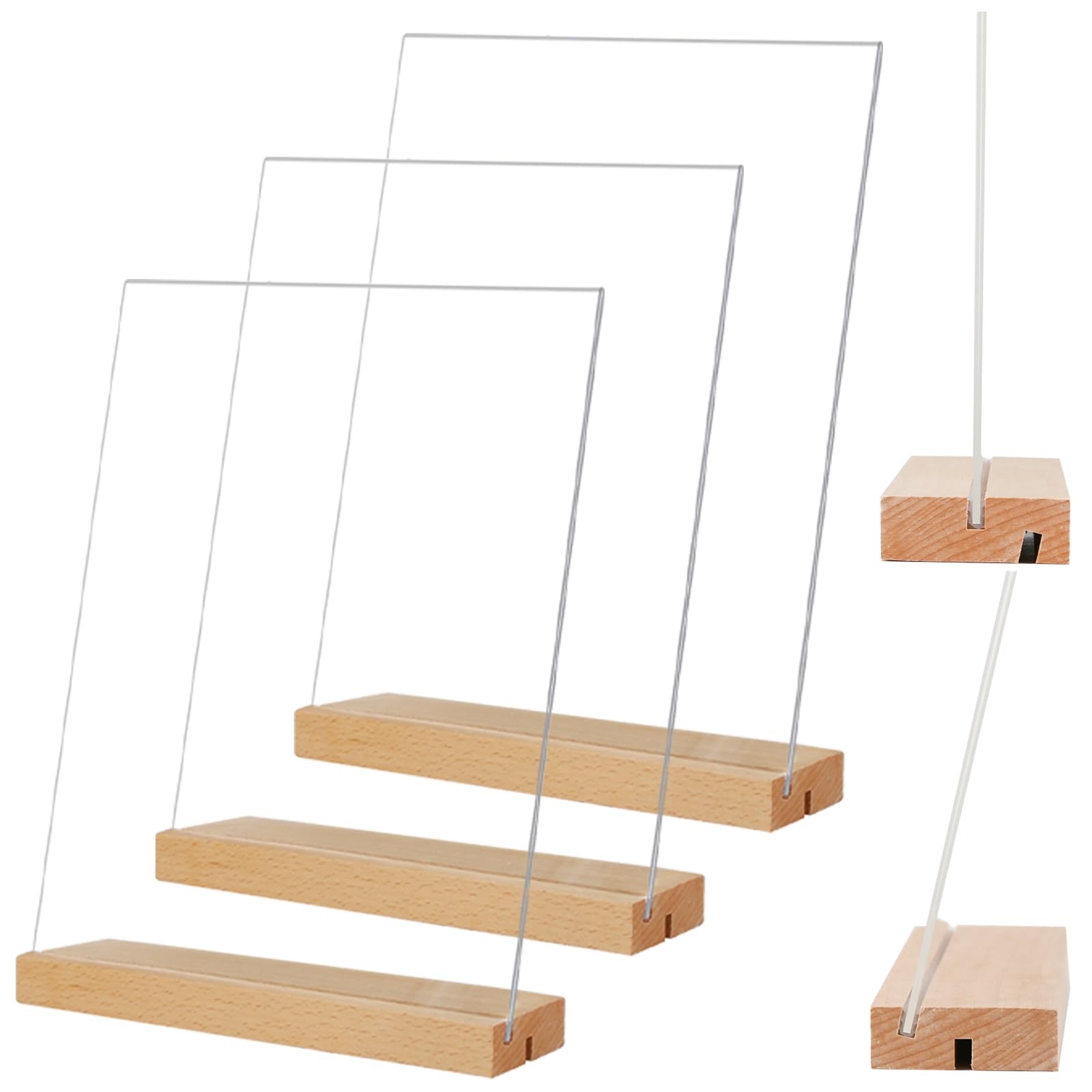 TONICE 8.5 x 11 Acrylic Sign Holder with Wood Base 3 Pack Transparent color