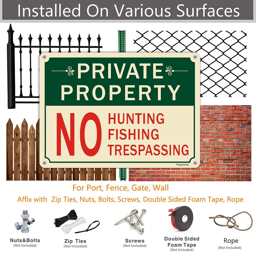 2 Pack Private Property No Hunting No Fishing No Trespassing Signs 10 x 7 Inc…