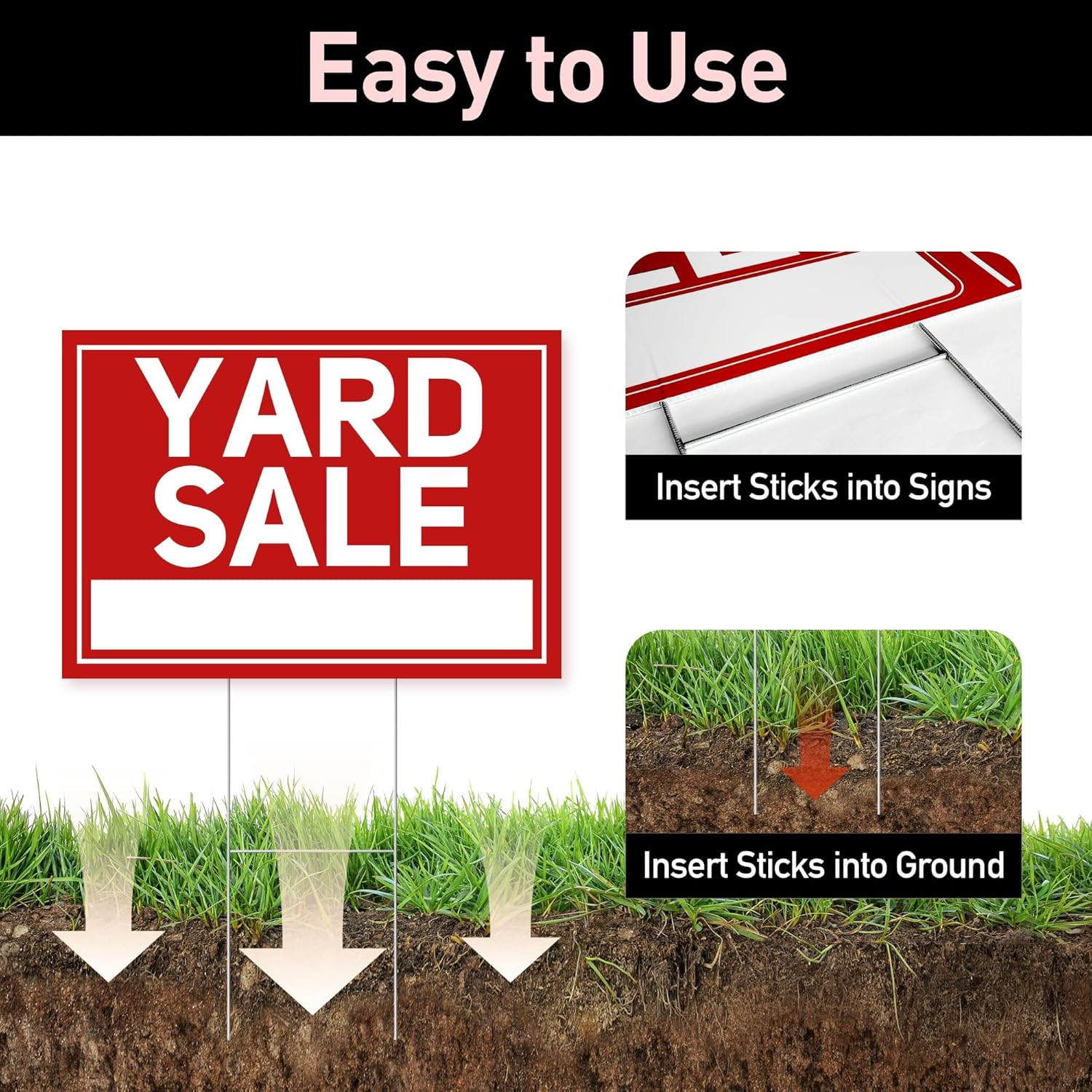 6 Pcs Yard Sale Signs with Stakes, 2-Pack Large Yard Sale Signs 17&Prime; x 12&Prime; and 4-
