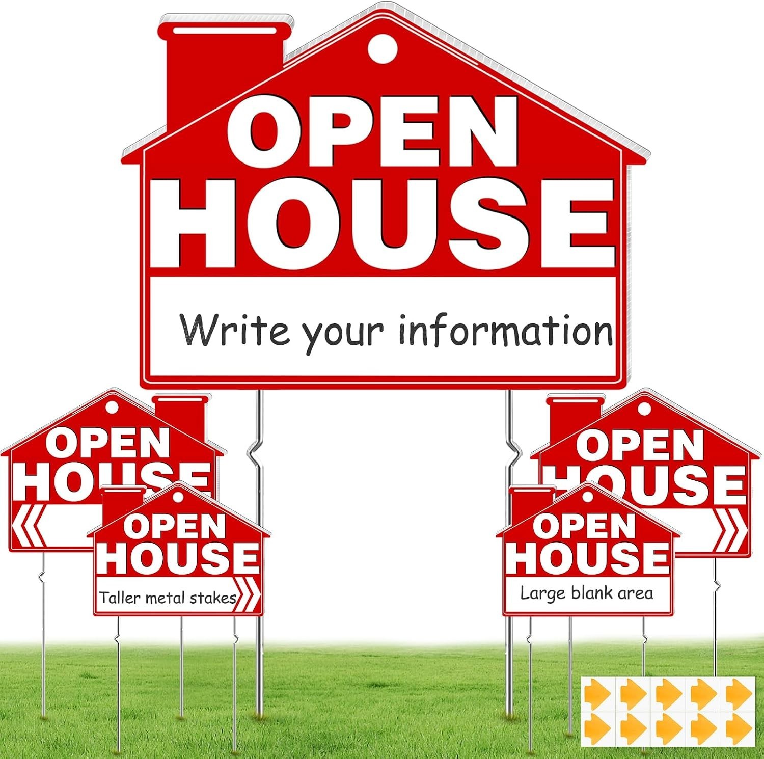 Open House Signs for Real Estate, 5 Packs 17&Prime; x 13&Prime; Large Double Sided Yard S…