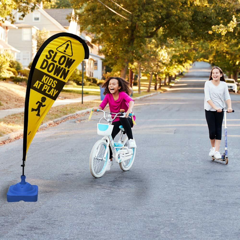 Teardrop Flag Sign, Slow Down Kids At Play, Yellow