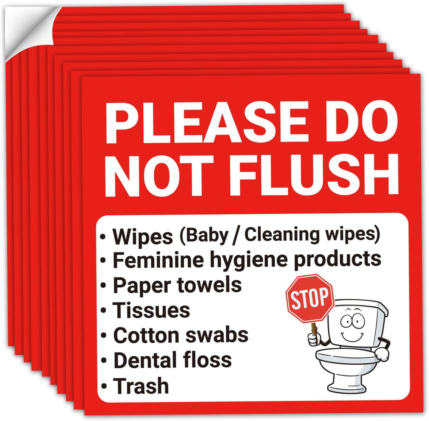 10 Pack Please Do Not Flush Sign Stickers 6×6 Inch Self-Adhesive for Restrooms H