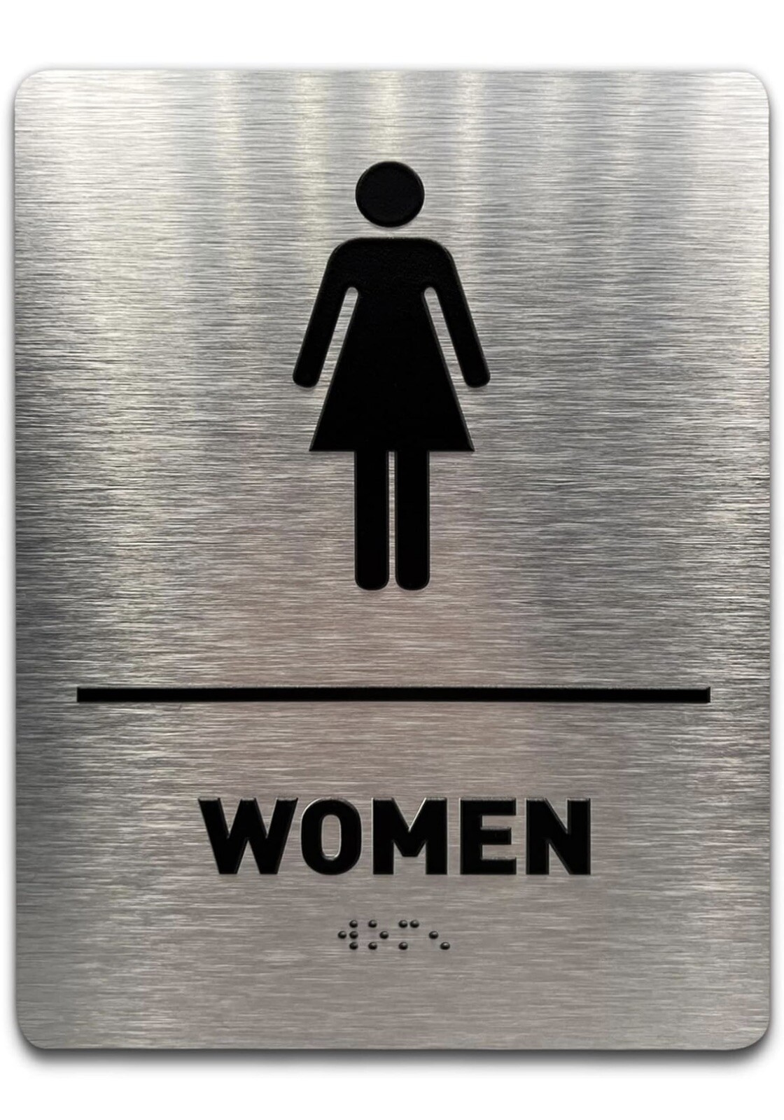 5 NEW Brushed Aluminum Signs by GDS: 2 MEN + 2 WOMEN + 1 ALL GENDER RESTROOM