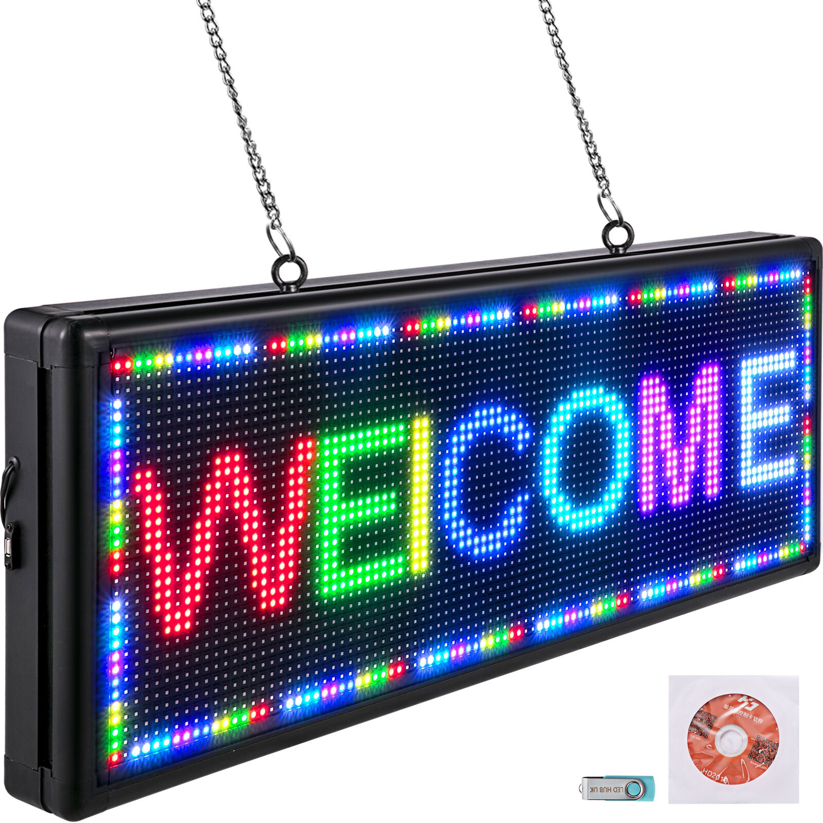 VEVOR LED Scrolling Sign 40&Prime;x15&Prime; P10 Programmable 7Color Digital Sign w/ Sling