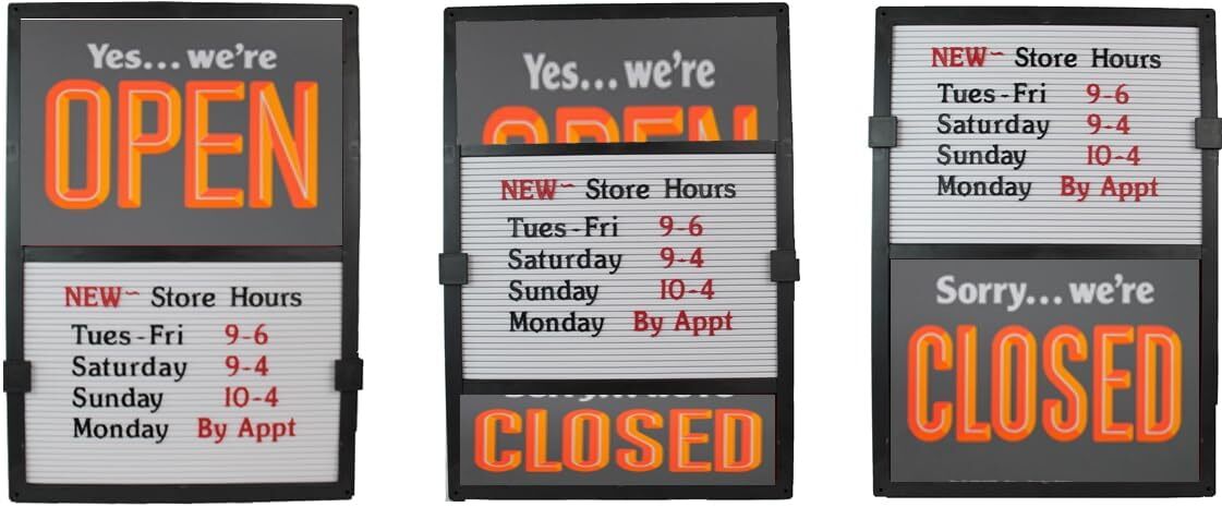 Glassmate Vertical Open/Closed Message Slider Board Sign | 14&Prime;W x 20&Prime;H