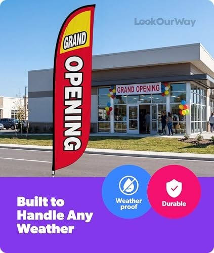 12ft Feather Flag Banner Grand Opening Red UV Resistant Advertising Sign Durable