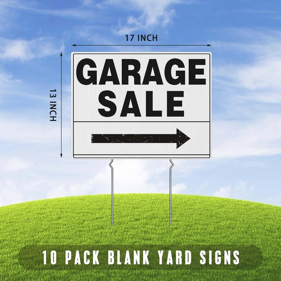 10 Pack Blank Yard Signs with Stakes,Yard Sale Signs with Arrow Stickers, 17&Prime; x