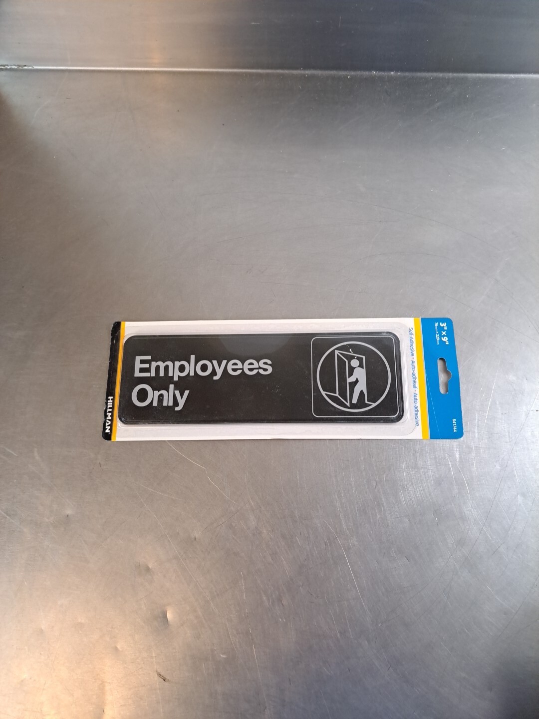 Hillman 841744 EMPLOYEES ONLY Plaque Adhesive Sign Black and White big 3×9 inch