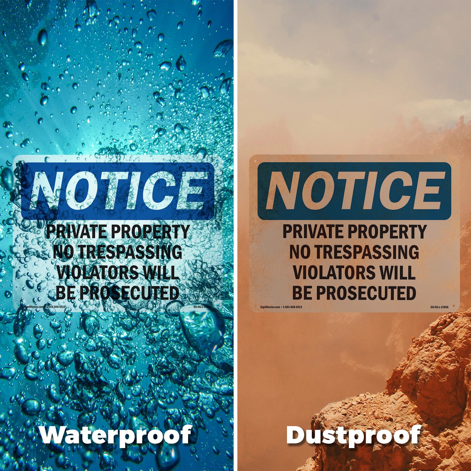 Private Property No Trespassing Violators OSHA Notice Sign, Decal 5 or 10 Pack