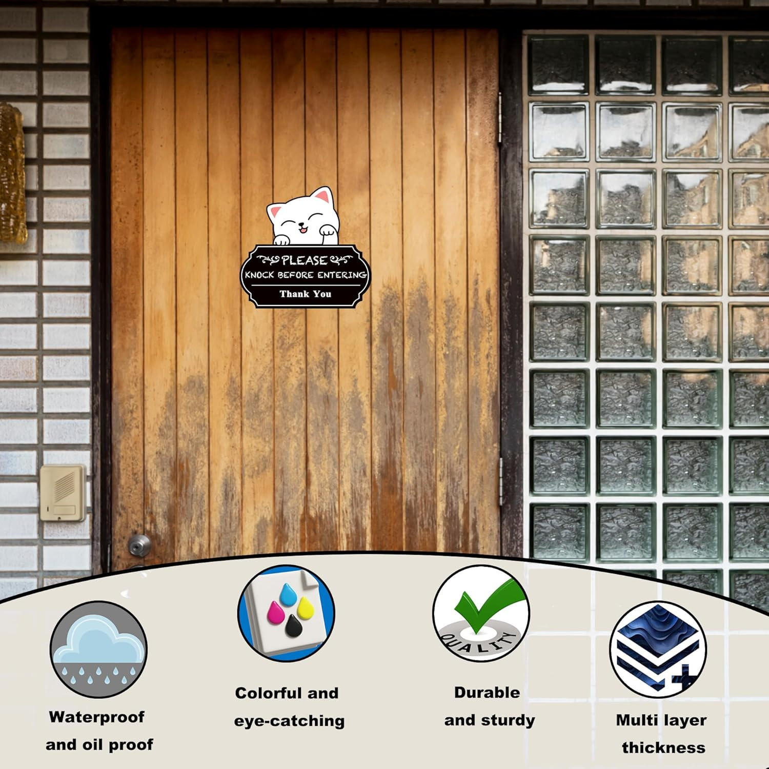 Please Knock Sign for Door, UV Resistant Self Adhesive Vinyl Funny Please Knock
