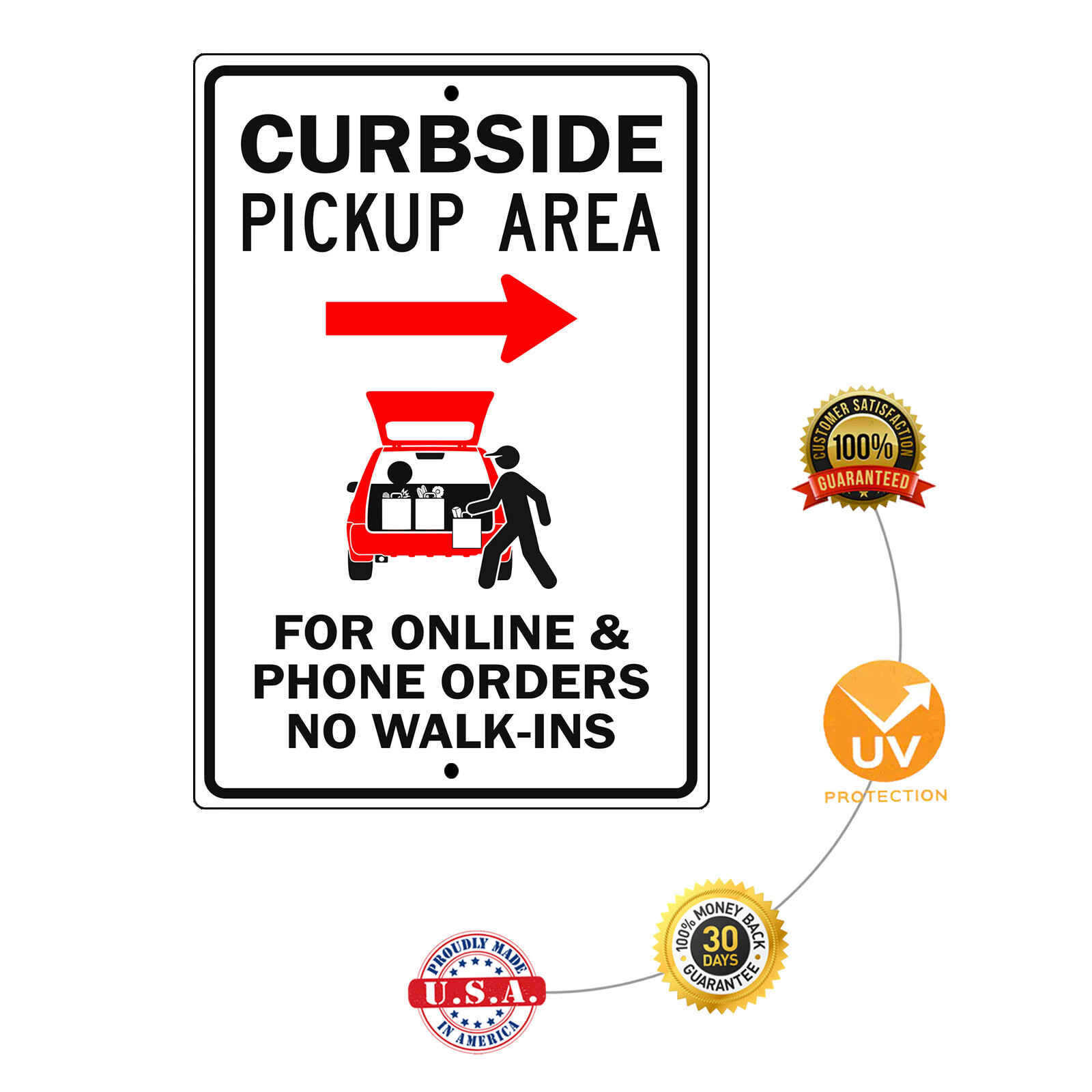 Curbside Pickup Right Side Area For Online & Phone Orders Aluminum Metal Sign