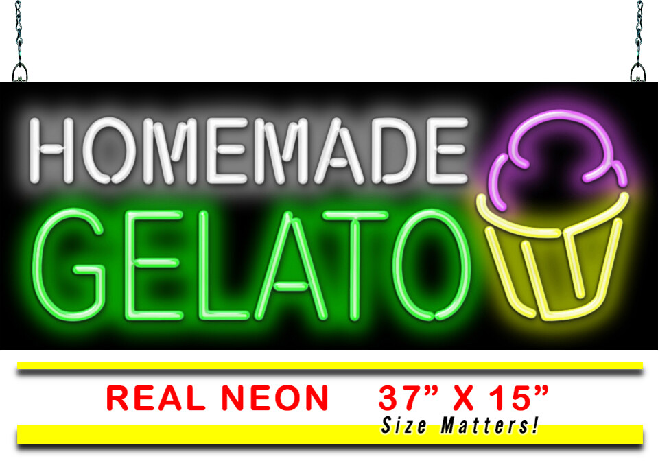 Homemade Gelato Neon Sign Jantec 37&Prime; x 15&Prime; Frozen Treat Ice Cream Topping