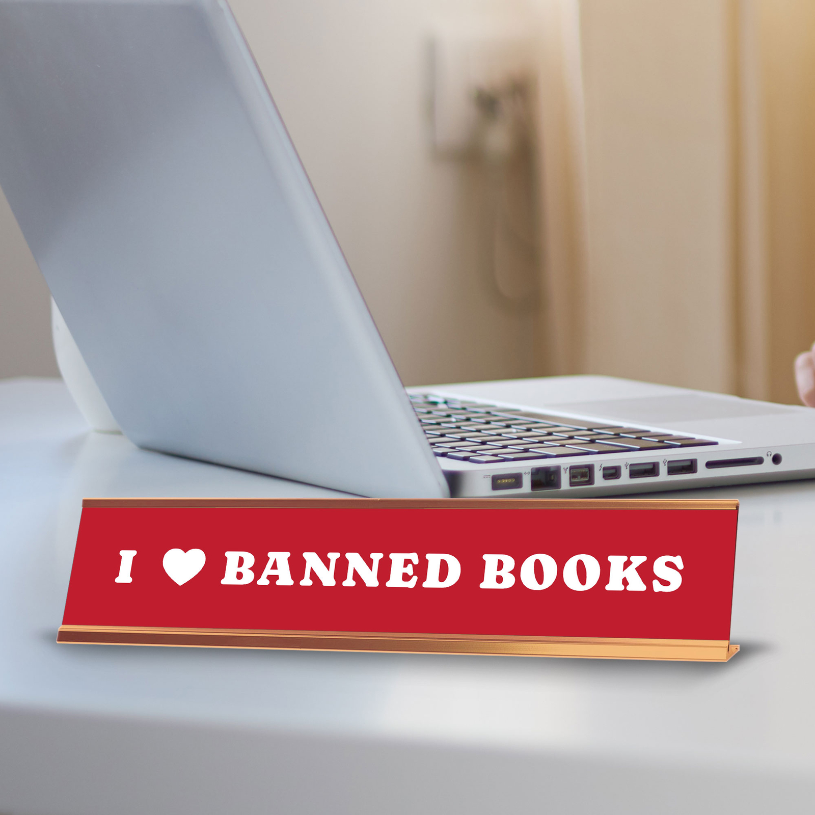 I Love Banned Books 2 x 10&Prime; Desk Sign | Funny Home & Office Decor