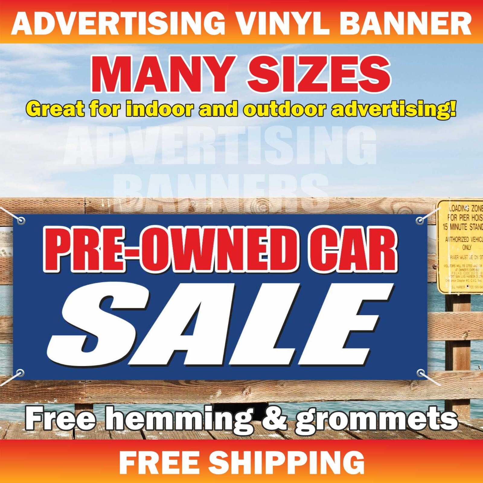 PRE-OWNED CAR SALE Advertising Banner Vinyl Mesh Sign Used AUTOS USADOS Service