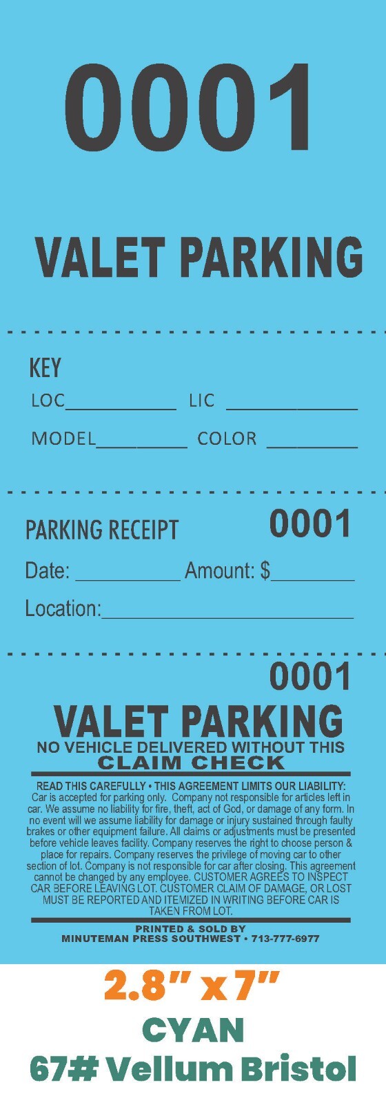 Valet Parking Tickets (1000) – KEY TICKET – PARKING RECEIPT – STUB
