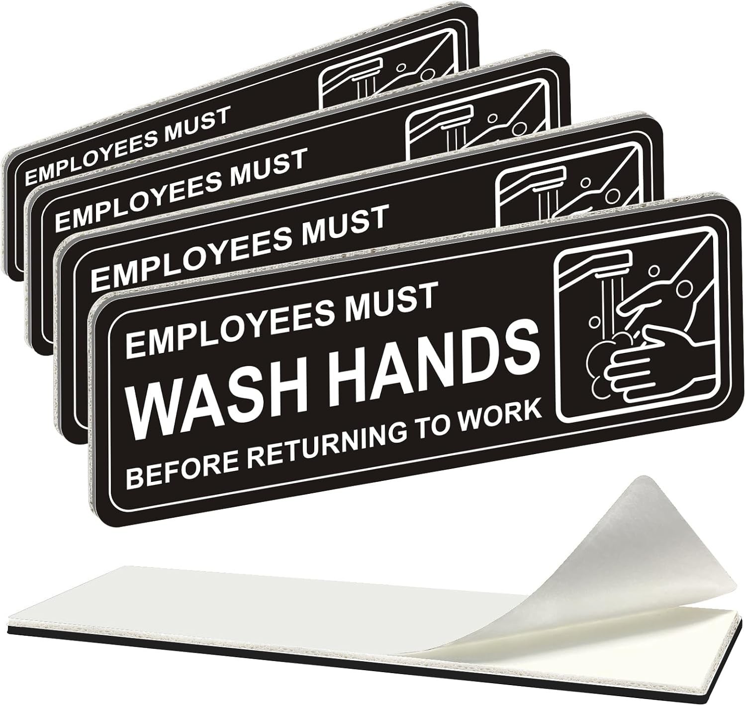 4 Pack Self-adhesive , 9&Prime; x 3&Prime; Durable Acrylic Hand Washing Signs with Symbo…