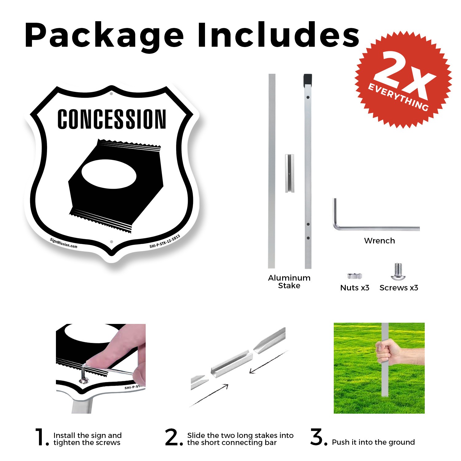 Concession Shield Shaped Sign With Stake Weather Resistant Crafted in the USA