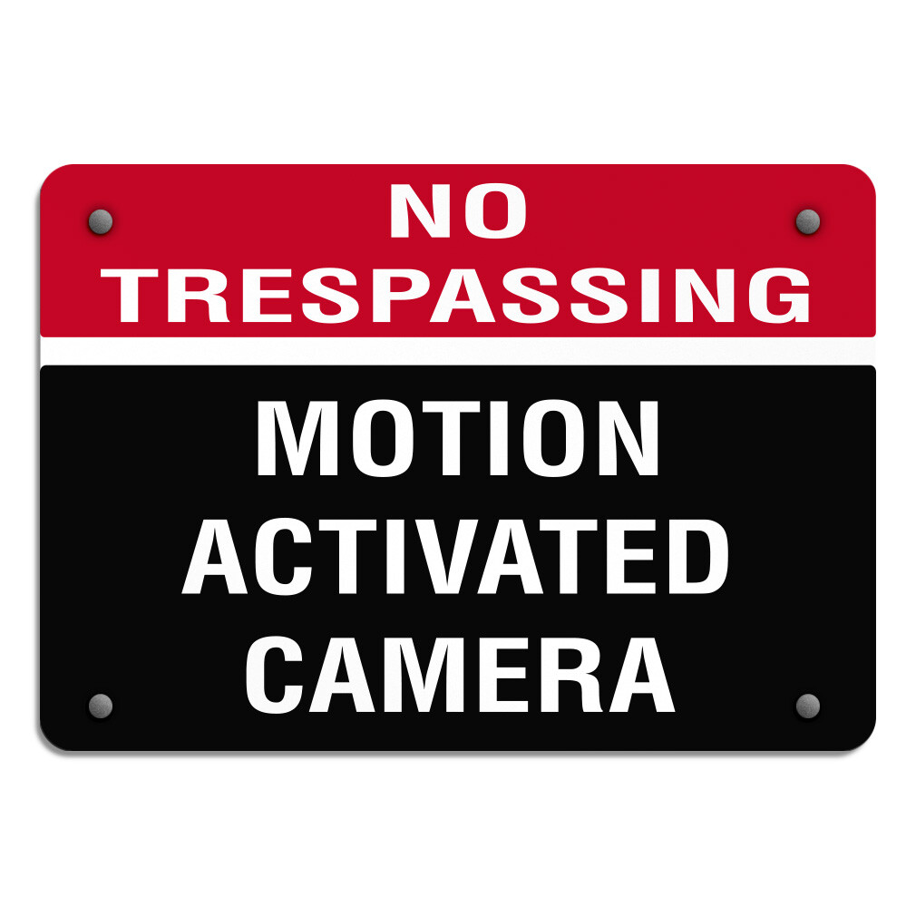 Horizontal Metal Sign No Trespassing Motion Activated Camera Security Black