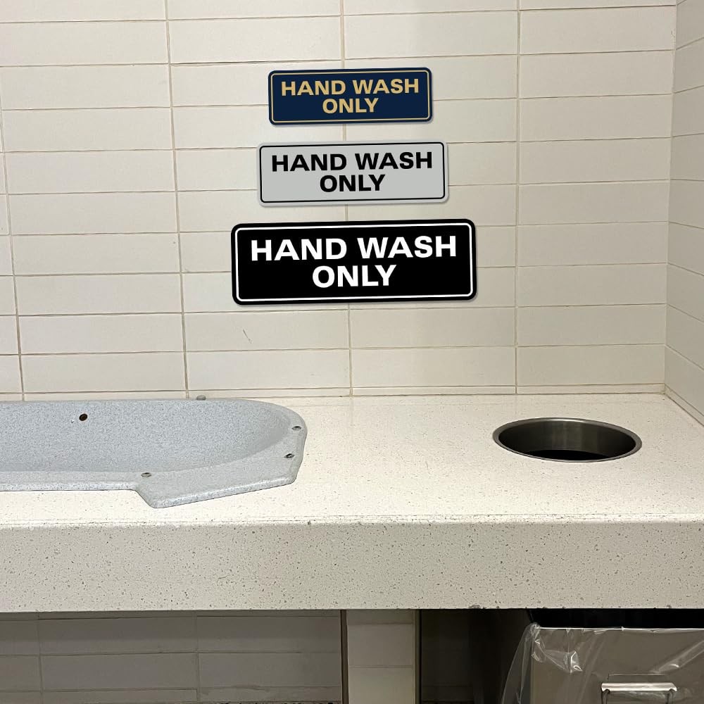 Hand Wash Only Sign Wall Door Mount Kitchen Restroom Placard Silver Small 1 PCS