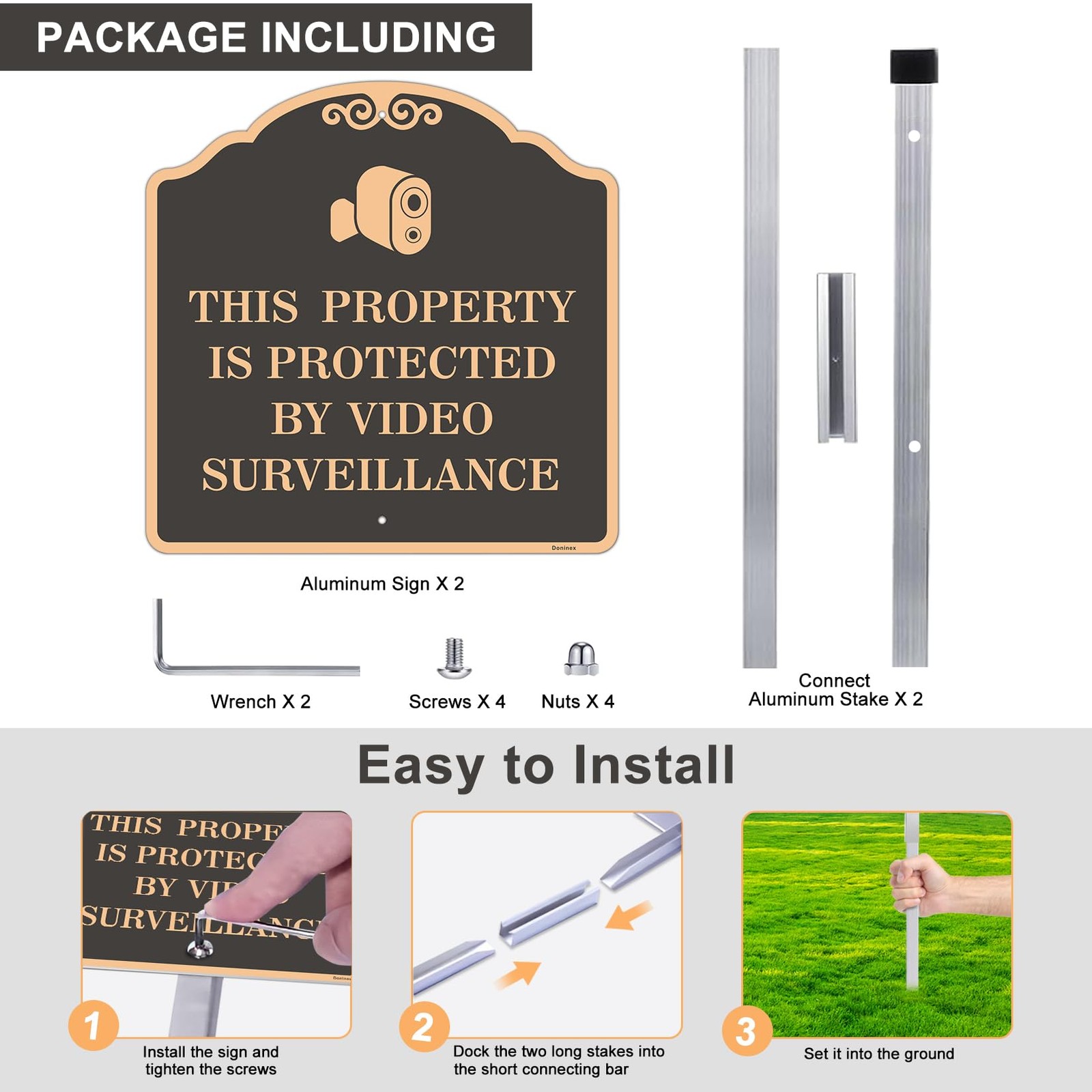 Large (2 Pack) 12X12 Inch Video Surveillance Yard Sign, Reflective, Aluminum,…