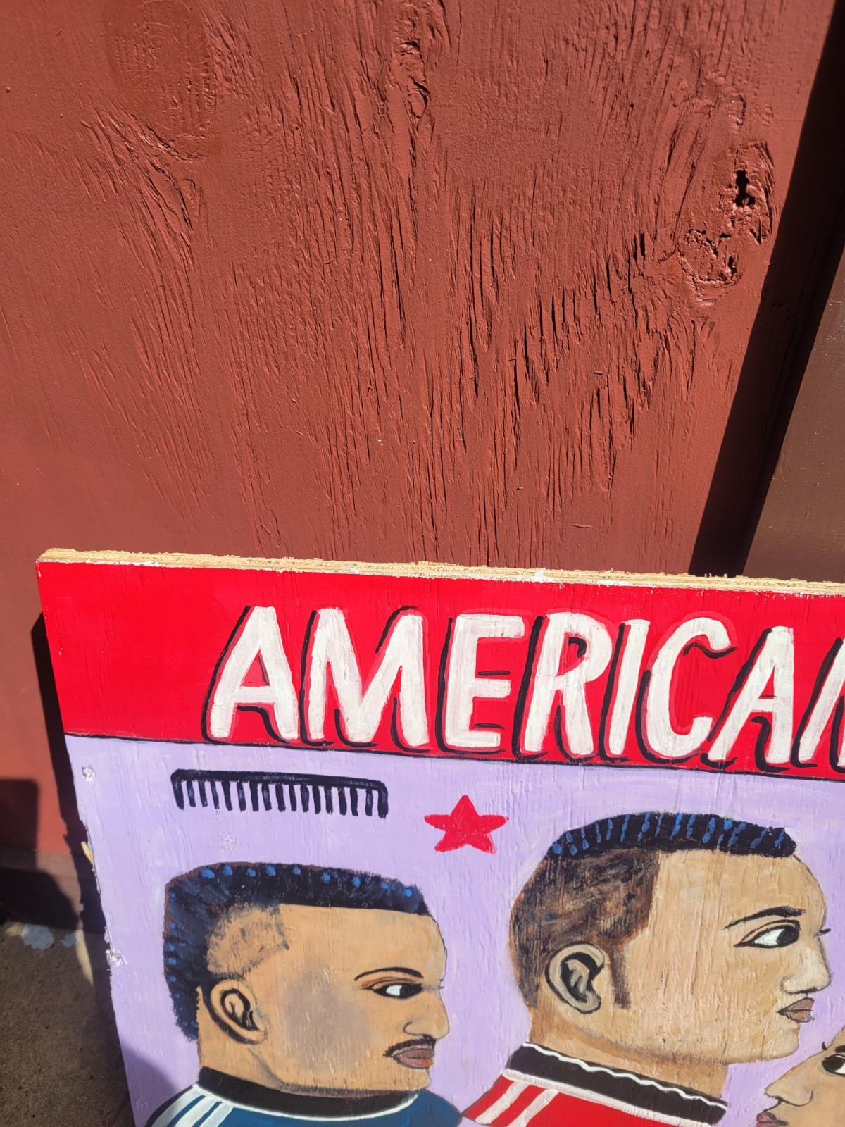 Barber Shop African Haircut Sign Advertising Painting On Wood Display Big 24×21