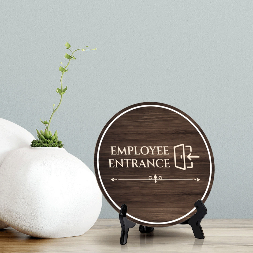 Employee Entrance Circle Table Sign with Acrylic Stand (5×5&Prime;)