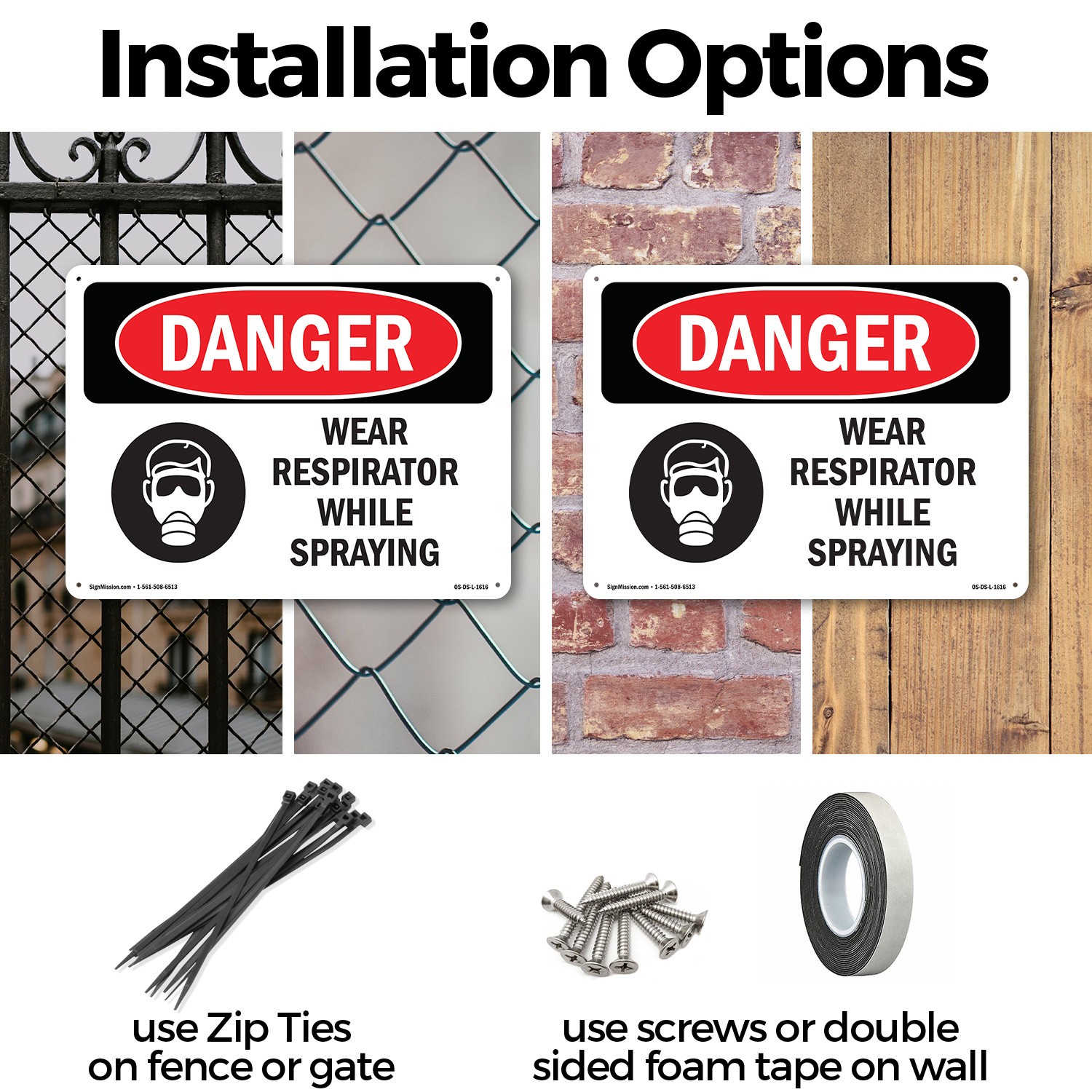 Wear Respirator While Spraying OSHA Danger Sign Metal,, Decal 5 or 10 Pack
