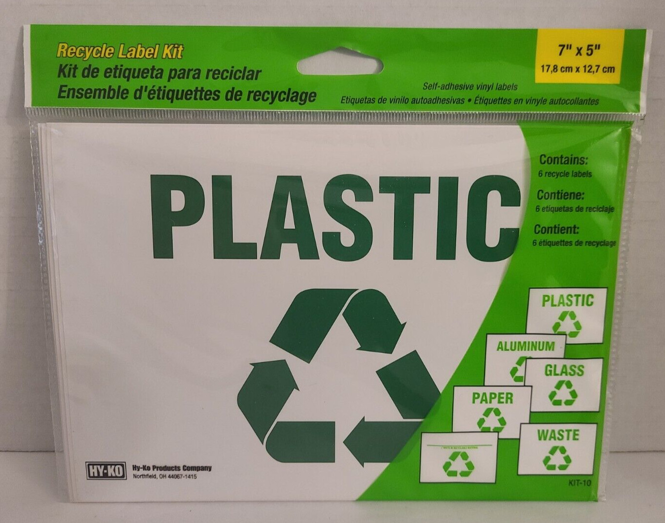 HY-Ko Brand Recycle Label Kit 6 pack Self Adhesive Vinyl Labels 7&Prime;x 5&Prime;