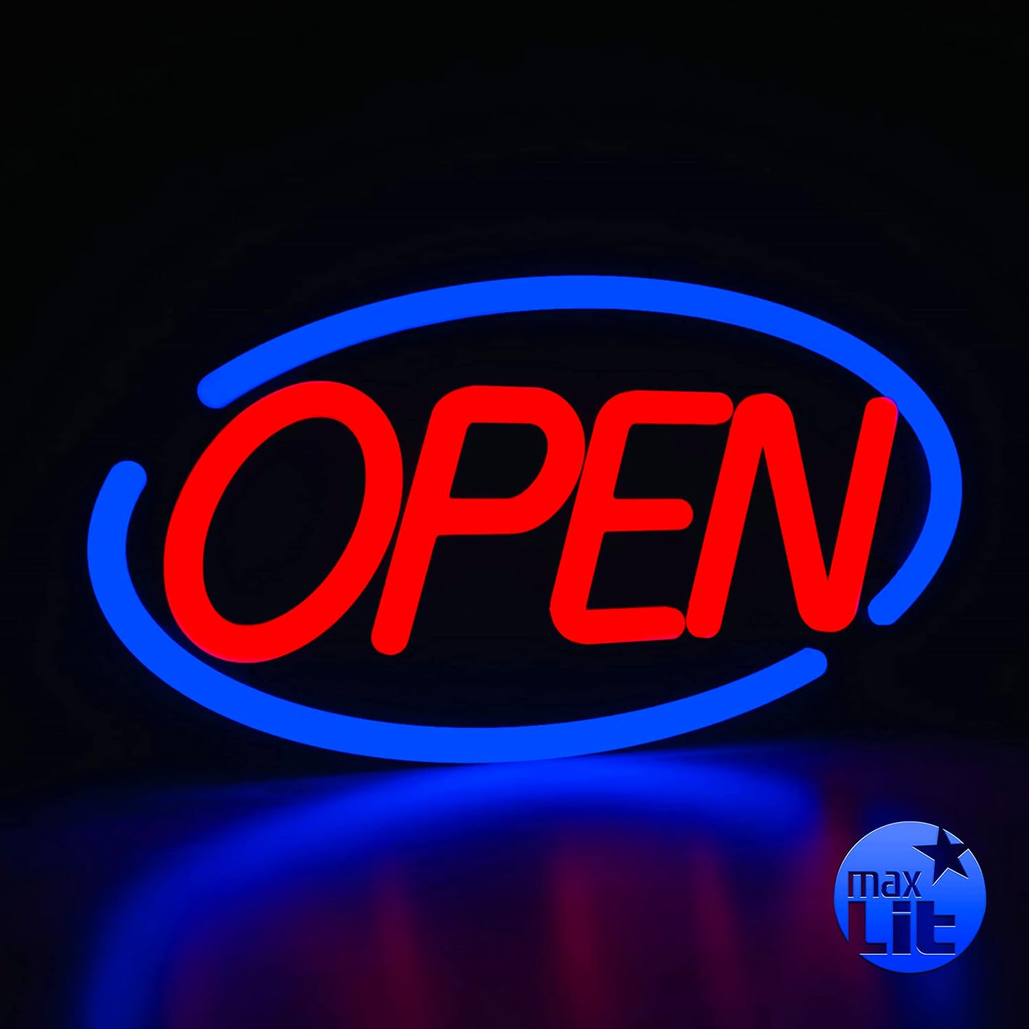 – Oval Shaped LED Tube Neon Open Sign -Large Size -24 » X 12 » (Blue/Red)