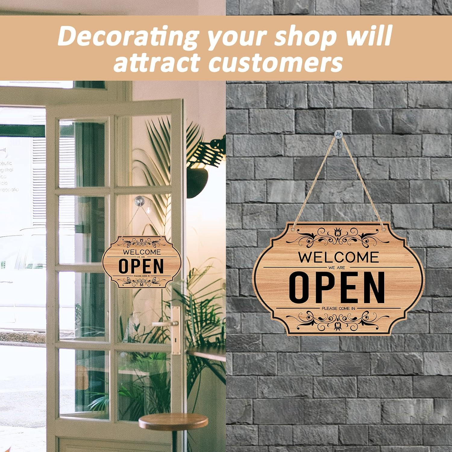 Open Signs – Double Sided Open Closed Sign Business Hours Hanging with Rope H…