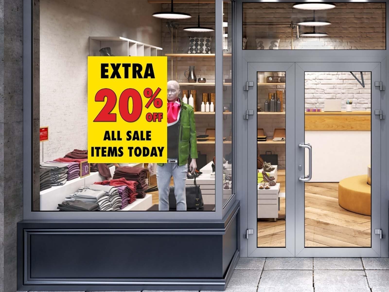 Extra 20 Off All Sale Items | Retail Window Display Sign | 18&Prime;W x 24&Prime;H
