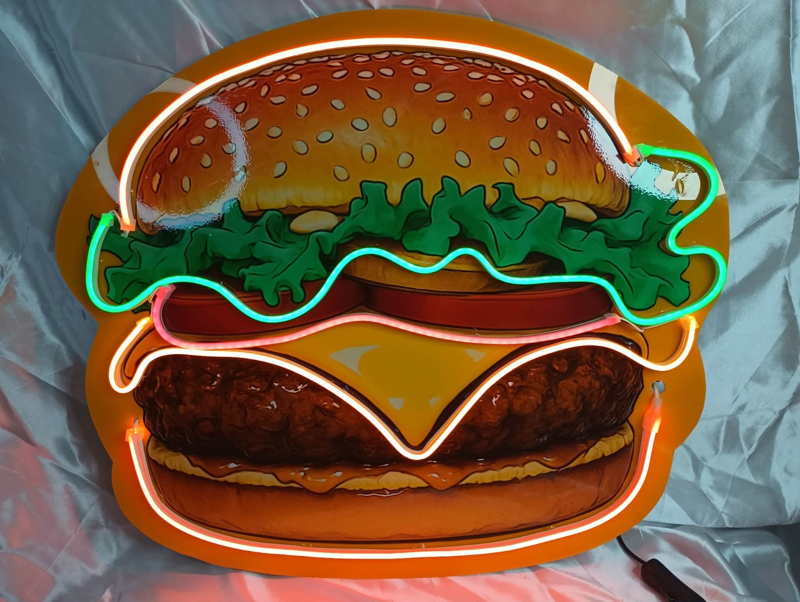 Burger LED Neon Sign 20&Prime;x24&Prime; Neon Flex Led, Power Supply, ON/OFF switch Included