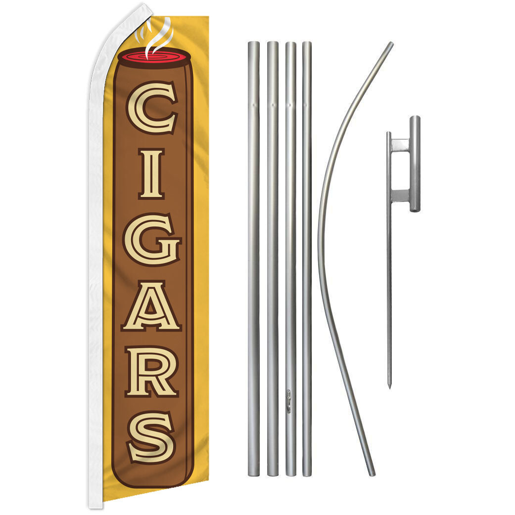 Cigars Swooper Flutter Feather Advertising Flag Pole Kit Smoke Shop Flag Yellow