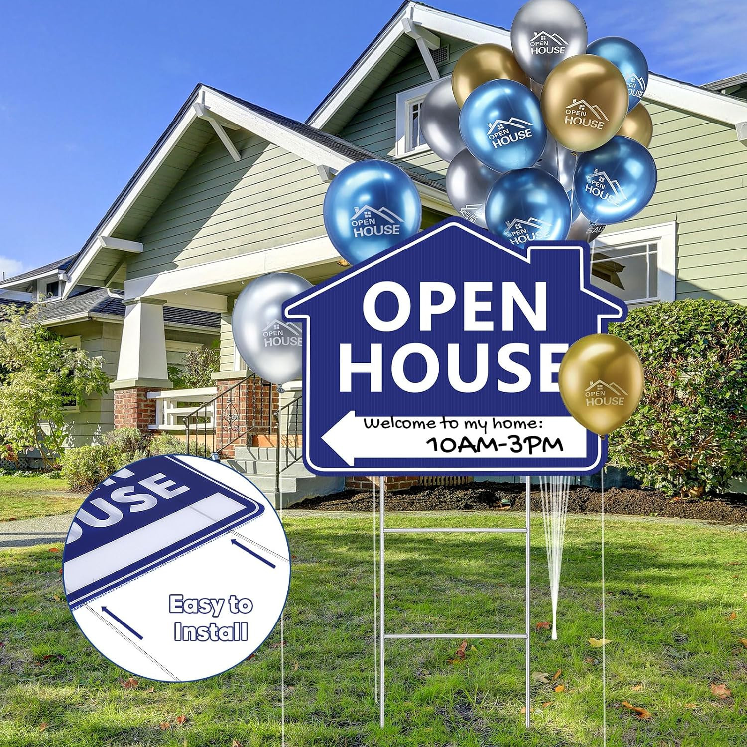 63 Pcs Open House Signs with Stakes & Balloons – Double Sided Yard Signs